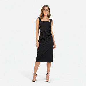Camila Coelho Black Ruched Midi Dress - Large - New
